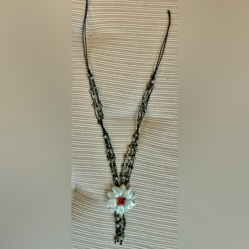 Jade & Stone Beaded Floral Pendant Anklet or Bracelet vintage